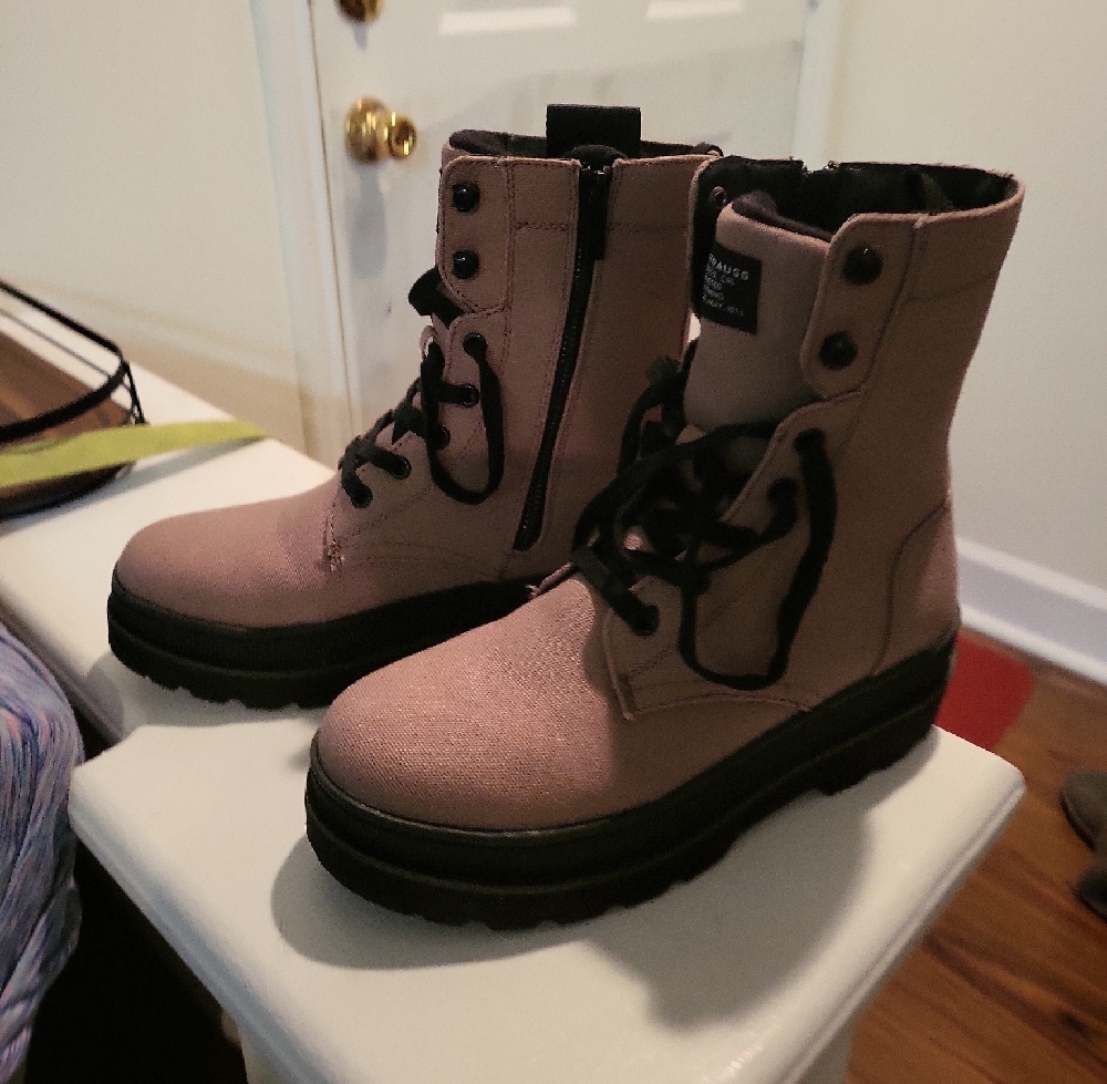Tan Lace-Up Canvas Ankle Boots